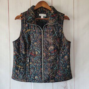 CJ Banks Petite Women’s Vest, PM, Black Floral, Zip Front, Zip Pockets, Warm EUC